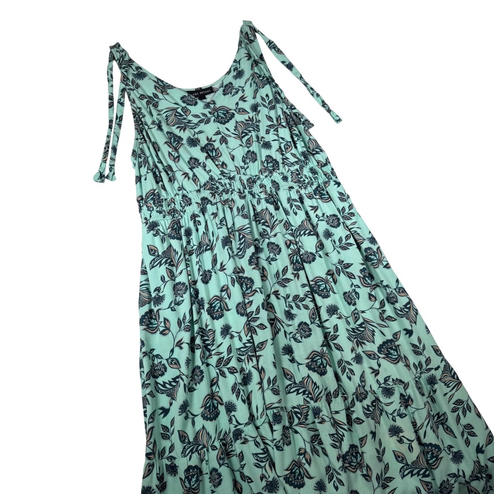 Lane Bryant‎ Mint Green Floral Smocked Tie Shoulder Maxi Dress 18 | Plus Pockets